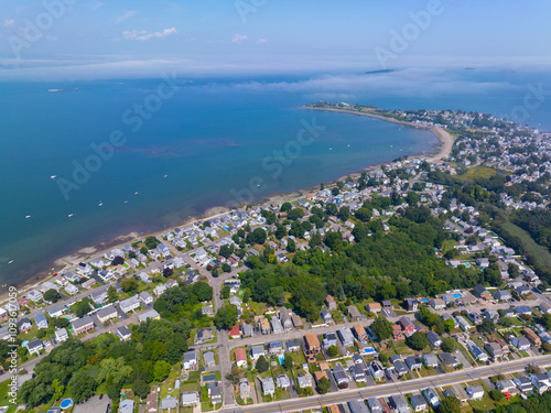 Houghs Neck and Nut Island aerial view between Weymouth Fore River and Quincy Bay in city of Quincy, Massachusetts MA, USA.  photo