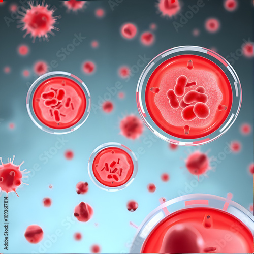 Bacteria Neisseria gonorrhoeae inside phagocytes, gonoccoccus, diplococci which cause sexually transmitted infection gonorrhea. 3D illustration. Incomplete phagocytosis photo