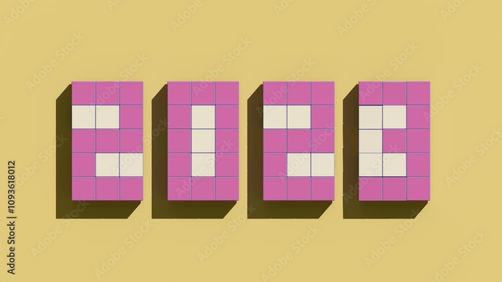 A counter made of cubes counts down the years. Numbers 2025 made of cubes in retro colors. Happy New Year 2025. 3D animation. A counter made of cubes counts down the years. Numbers 2025 made of cubes in retro colors. Happy New Year 2025. 3D animation.