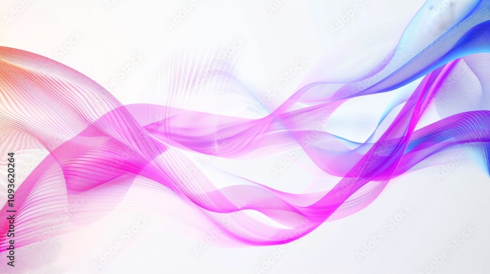 Fototapeta premium Abstract neon waves on a solid color backdrop, Clean white space in the center