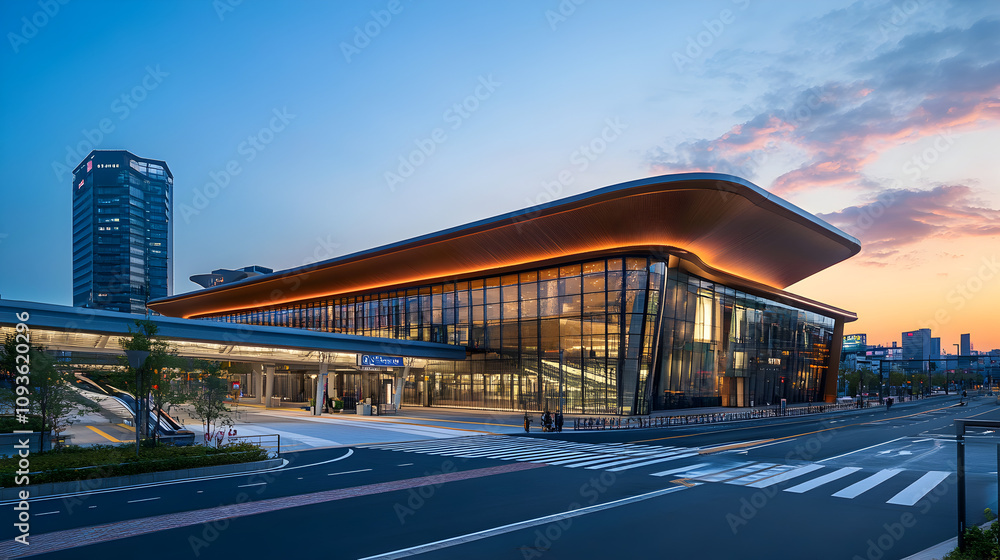 Modern Maglev Train Station Architecture Dusk Exterior Modern Maglev Train Station Architecture Dusk Exterior