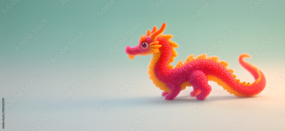 Horizontal image of a red dragon on an isolated light blue background with copy space for text. Zodiac sign concept Horizontal image of a red dragon on an isolated light blue background with copy space for text. Zodiac sign concept