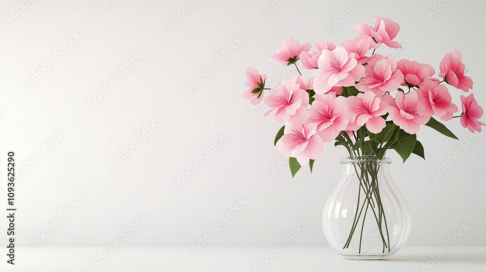 Pink flowers arranged in glass vase. Beautiful fresh flowers on white background. Perfect for greeting cards floral designs. Elegant, romantic bouquet. Spring summer themes. Soft, delicate blossoms. Pink flowers arranged in glass vase. Beautiful fresh flowers on white background. Perfect for greeting cards floral designs. Elegant, romantic bouquet. Spring summer themes. Soft, delicate blossoms.
