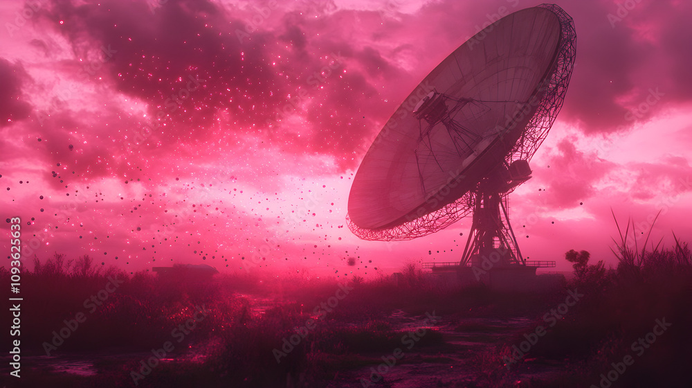 Pink Quantum Radar Dish, Particle Swirl, Cinematic Sunset, Sci-Fi Background, Digital Art Pink Quantum Radar Dish, Particle Swirl, Cinematic Sunset, Sci-Fi Background, Digital Art