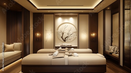 A massage center with private rooms and comfortable seating areas  photo