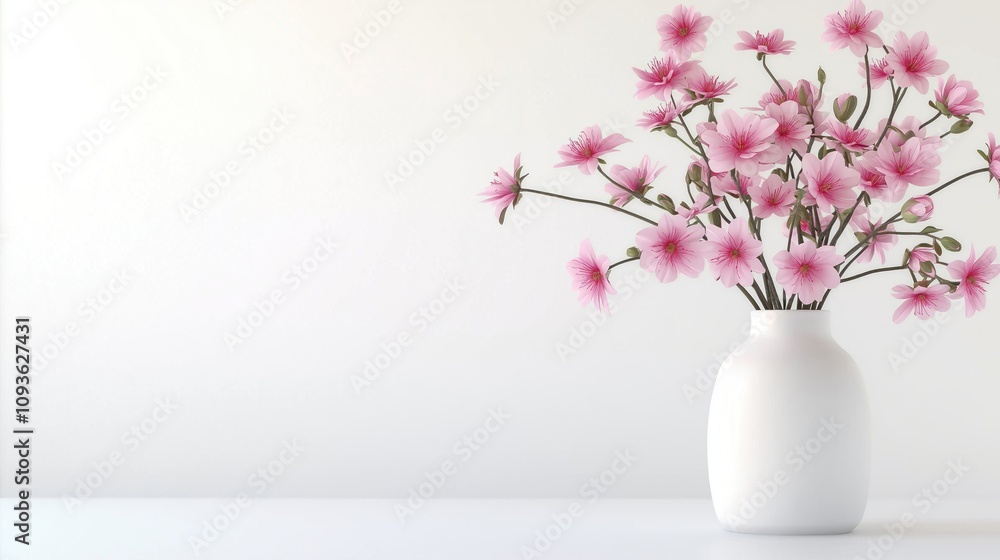 Pink flowers in white vase. Spring flowers bouquet on white background. Floral design for gift greeting card. Fresh soft pink flowers in simple elegant vase. Floral decor for home office. Beautiful, Pink flowers in white vase. Spring flowers bouquet on white background. Floral design for gift greeting card. Fresh soft pink flowers in simple elegant vase. Floral decor for home office. Beautiful,