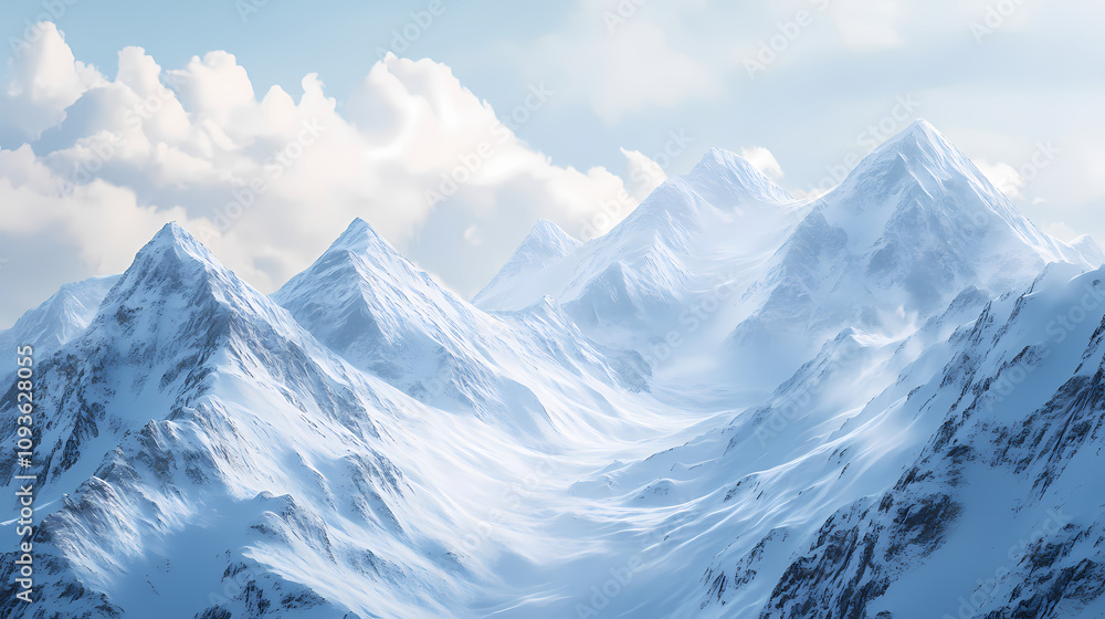 Obraz premium .Wide panorama snowy winter mountains. Snowy Mountain Vista. Illustration