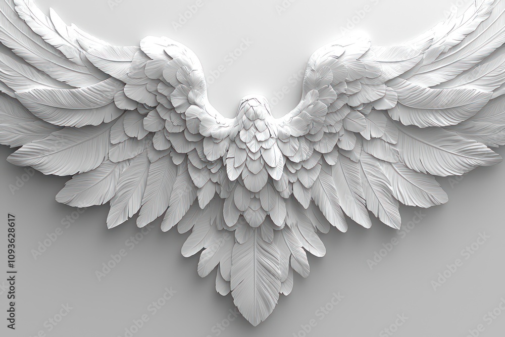Obraz premium White 3D Angel Wings on a Plain Background