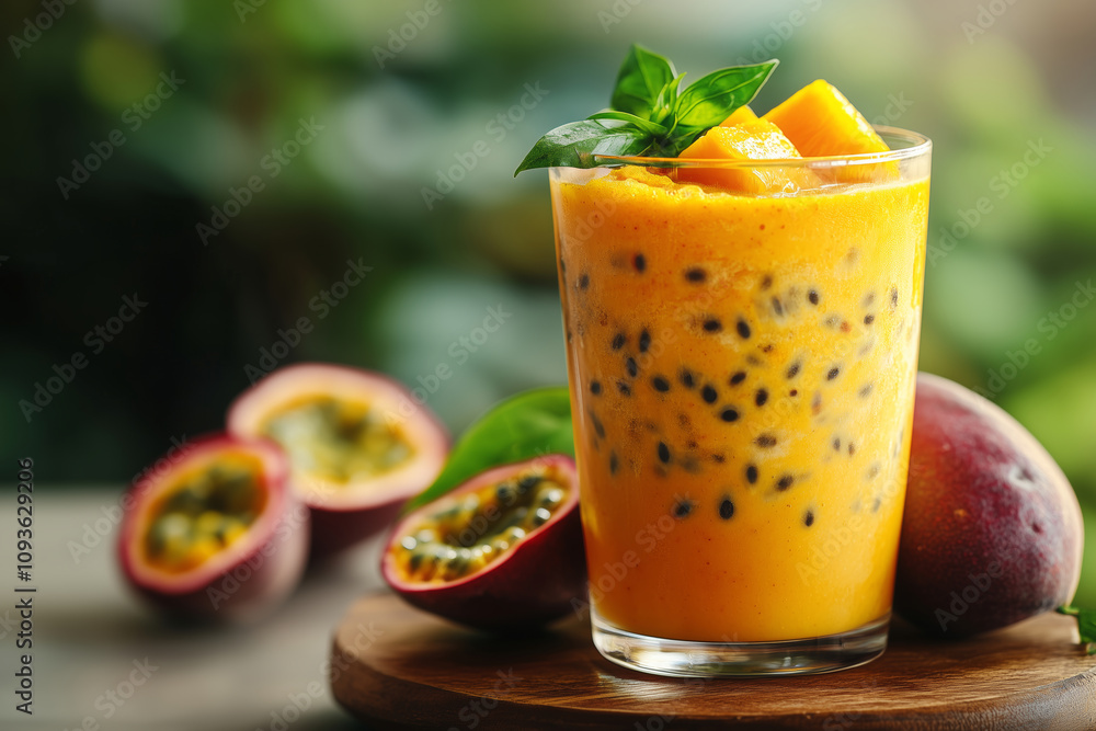Turmeric, mango, and passion fruit blend for a vibrant drink Turmeric, mango, and passion fruit blend for a vibrant drink