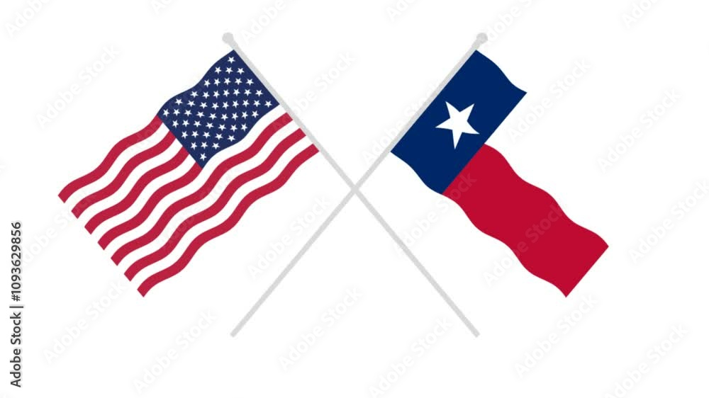 Waving USA flag with texas flag video, two USA flags cross waving, waving flag animation video Waving USA flag with texas flag video, two USA flags cross waving, waving flag animation video