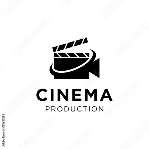 Cinema Film Production Logo Design Template. Clapper Board and Video Camera Vector Illustration.