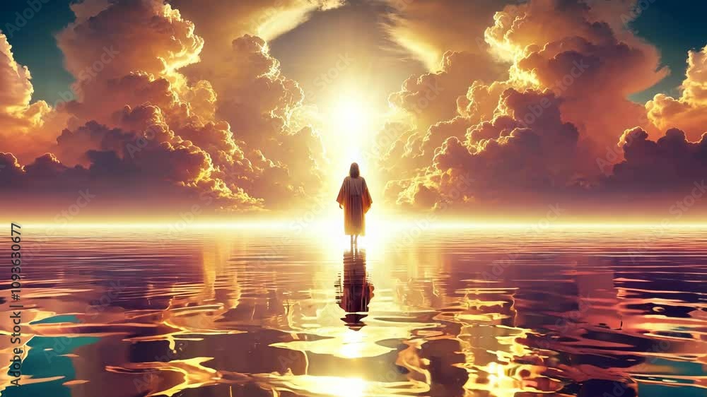 God walking on water, illuminated from above God walking on water, illuminated from above