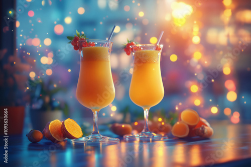 Whimsical animated turmeric creations in a colorful cocktail party atmosphere photo