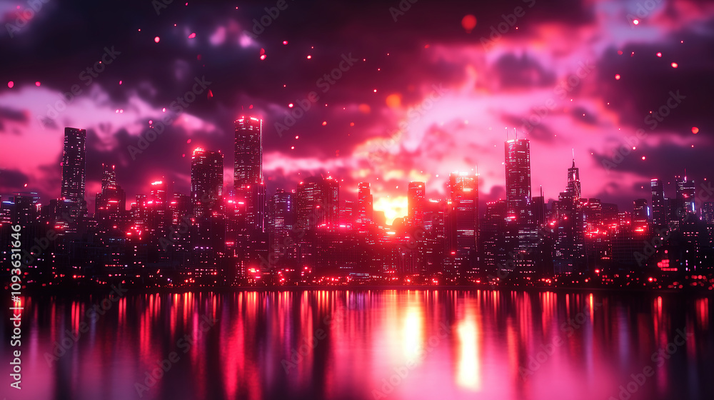 Vibrant sunset casts a warm glow over a modern city skyline silhouetted against a dramatic sky. Generative AI Vibrant sunset casts a warm glow over a modern city skyline silhouetted against a dramatic sky. Generative AI