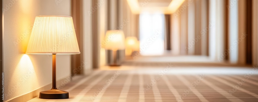 Obraz premium Subtle path lighting in a hotel corridor, providing soft guidance