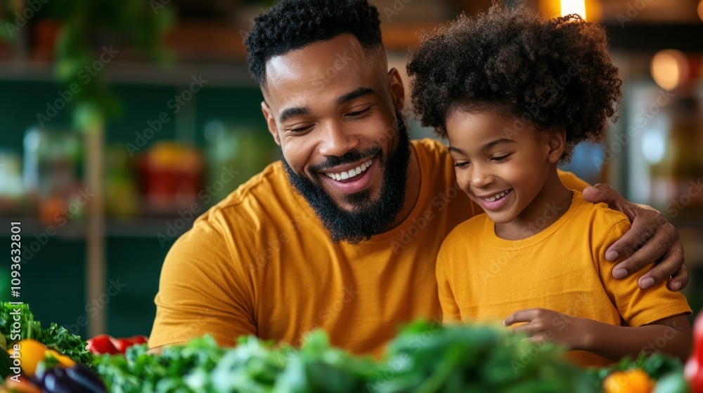 joyful father and his young daughter explore fresh vegetables together in a colorful market, sharing smiles and learning about healthy food choices during a sunny day joyful father and his young daughter explore fresh vegetables together in a colorful market, sharing smiles and learning about healthy food choices during a sunny day