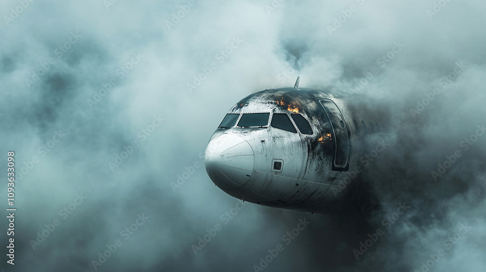 Aircraft engulfed in flames crashes from the sky, depicting a plane disaster. Smoke and fire evoke a feeling of peril and urgency, emphasizing the dangers of aviation Aircraft engulfed in flames crashes from the sky, depicting a plane disaster. Smoke and fire evoke a feeling of peril and urgency, emphasizing the dangers of aviation