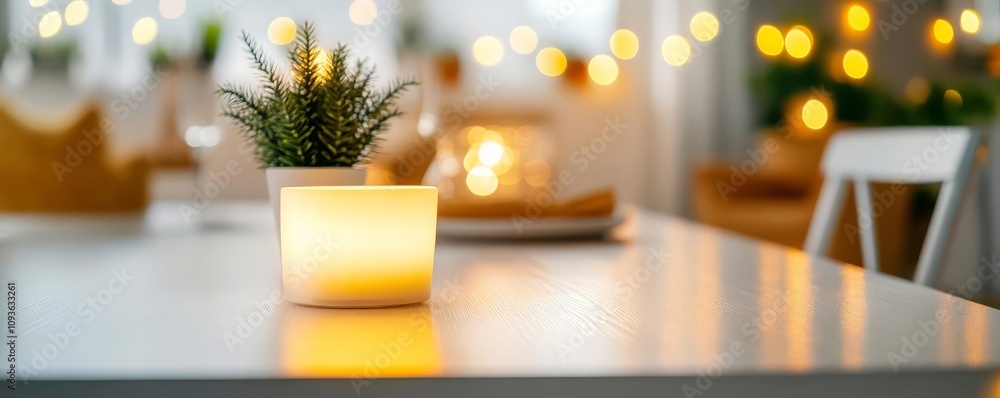 Warm candle-like LED lighting in a dining room, soft and romantic setting Warm candle-like LED lighting in a dining room, soft and romantic setting