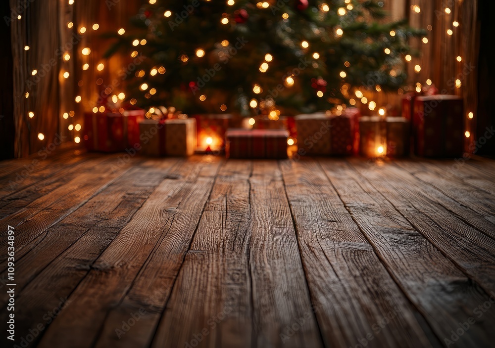 gift box on rough wooden floor. New Year or Christmas background. Greeting card gift box on rough wooden floor. New Year or Christmas background. Greeting card
