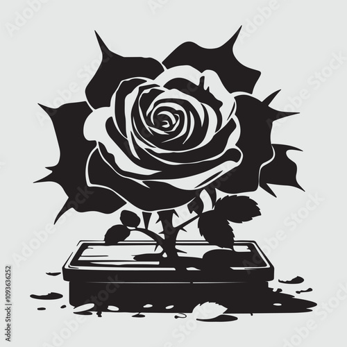 Black and White rose flower silhouette