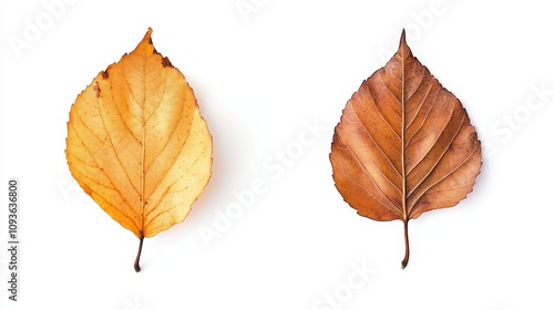 Comparison of two autumn leaves on white background