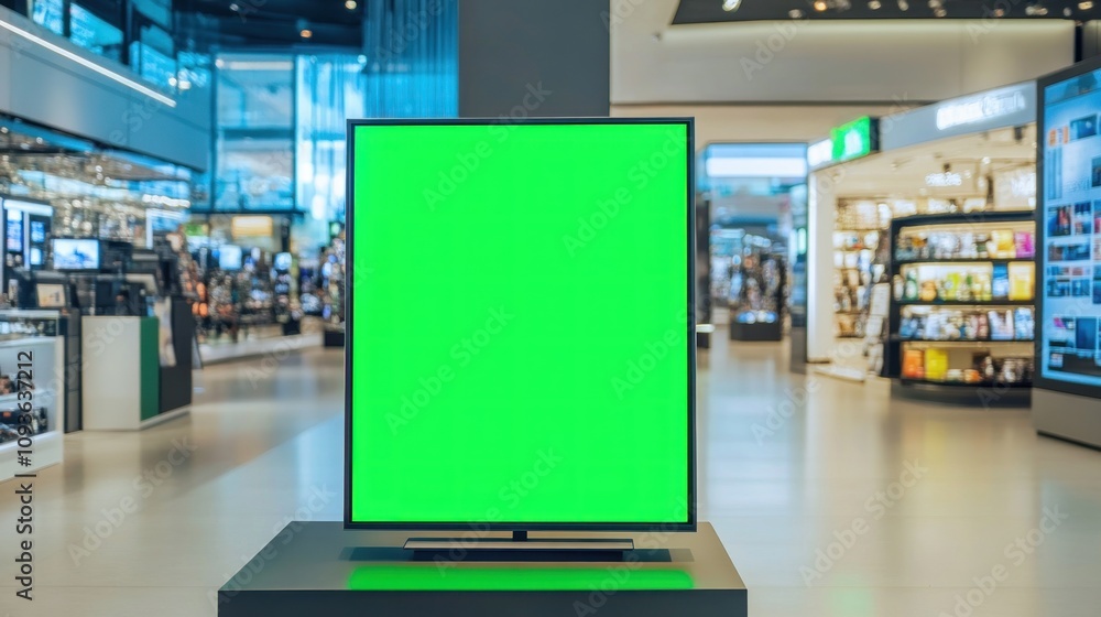 Green Screen Display in Modern Shopping Mall Green Screen Display in Modern Shopping Mall
