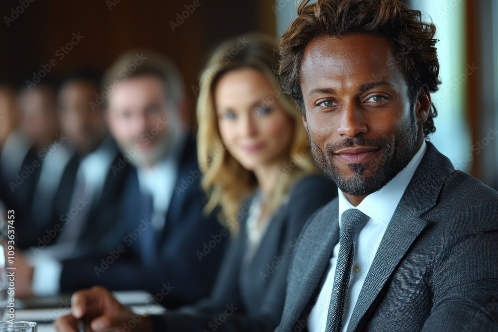 Confident Businessman in a Suit Looking at the Camera in a Meeting Confident Businessman in a Suit Looking at the Camera in a Meeting
