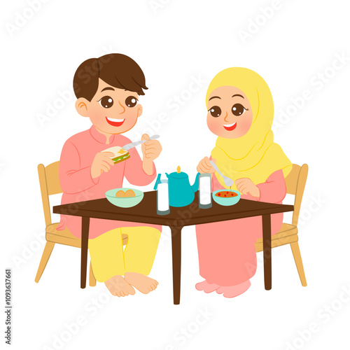 Muslim couple eat together