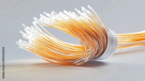 A cluster of optical fibers transmitting light signals, designed for high-speed internet connections. Presented as a detailed 3D illustration. photo