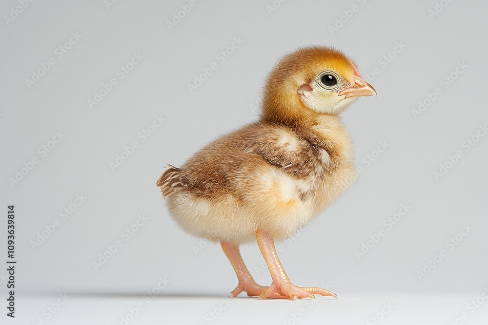 the beside view baby Wyandotte chicken standing, left side view, low angle, white copy space on right, Isolated on White Background the beside view baby Wyandotte chicken standing, left side view, low angle, white copy space on right, Isolated on White Background