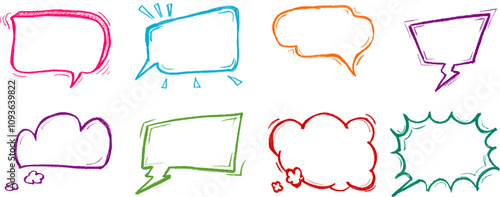 Comic Pop art Speech Bubble Crayon Chalk Drawing Vector Set