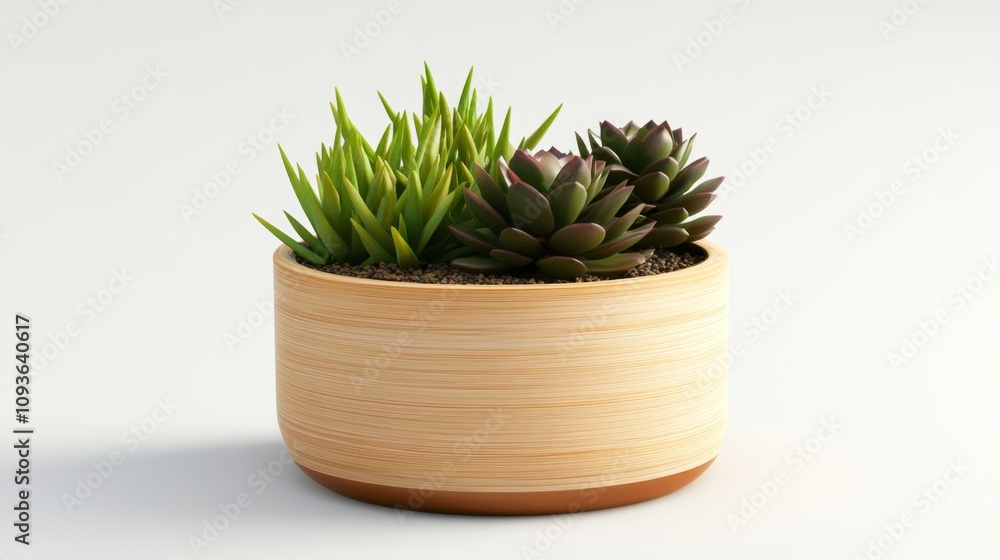 Stylish Succulent Arrangement in a Wooden Pot Stylish Succulent Arrangement in a Wooden Pot