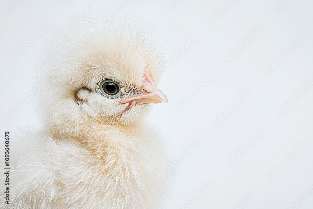 Mystic portrait of baby Brahma Chicken in studio, copy space on right side, Headshot, Close-up View, isolated on white background Mystic portrait of baby Brahma Chicken in studio, copy space on right side, Headshot, Close-up View, isolated on white background