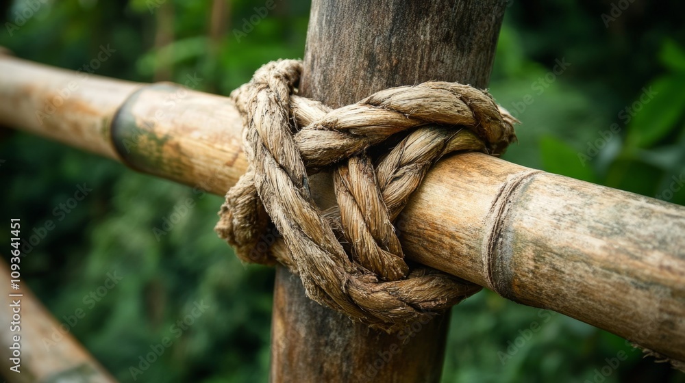 Intricate Bamboo Structure with Knotted Rope Detail Intricate Bamboo Structure with Knotted Rope Detail