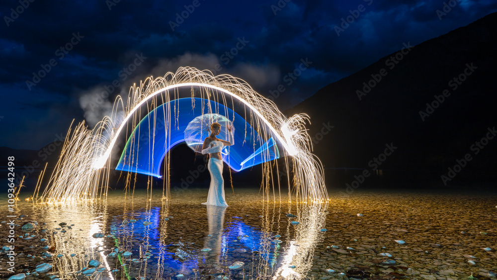 Fototapeta premium Lightpainting am Bohinj See - Slowenien