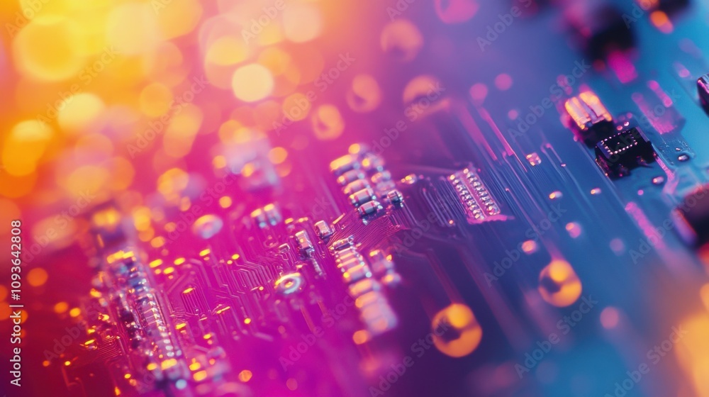 Obraz premium Colorful circuit board with electronic components