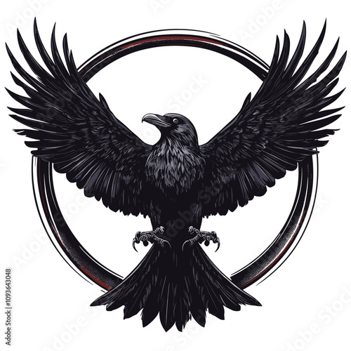 Majestic Raven Emblem with Ornamental Wings