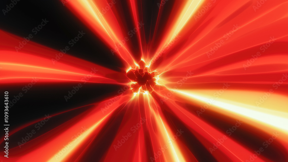 Fototapeta premium A dynamic burst of vibrant red and yellow light rays creating high-energy tunnel effect with speed and intensity energy motion