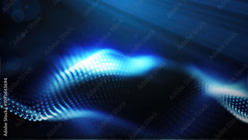 A mesmerizing display of blue glowing particle waves, representing abstract energy flows against a dark background A mesmerizing display of blue glowing particle waves, representing abstract energy flows against a dark background