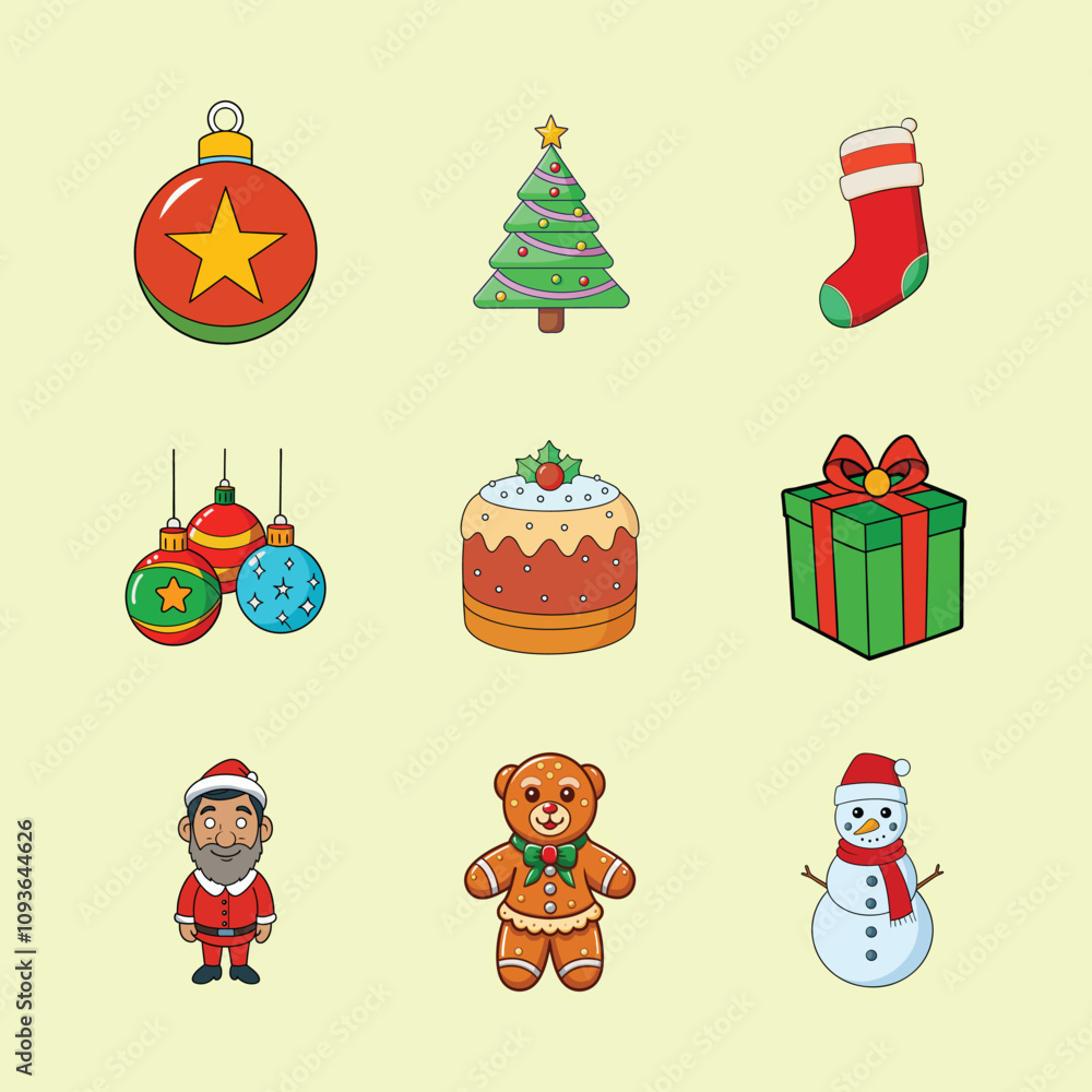 Set of Christmas minimalist ornaments elements. Xmas abstract color icons and logos in minimalist style. Christmas tree, snowman, gifts, bell, candy and others for holiday decoration. Set of Christmas minimalist ornaments elements. Xmas abstract color icons and logos in minimalist style. Christmas tree, snowman, gifts, bell, candy and others for holiday decoration.