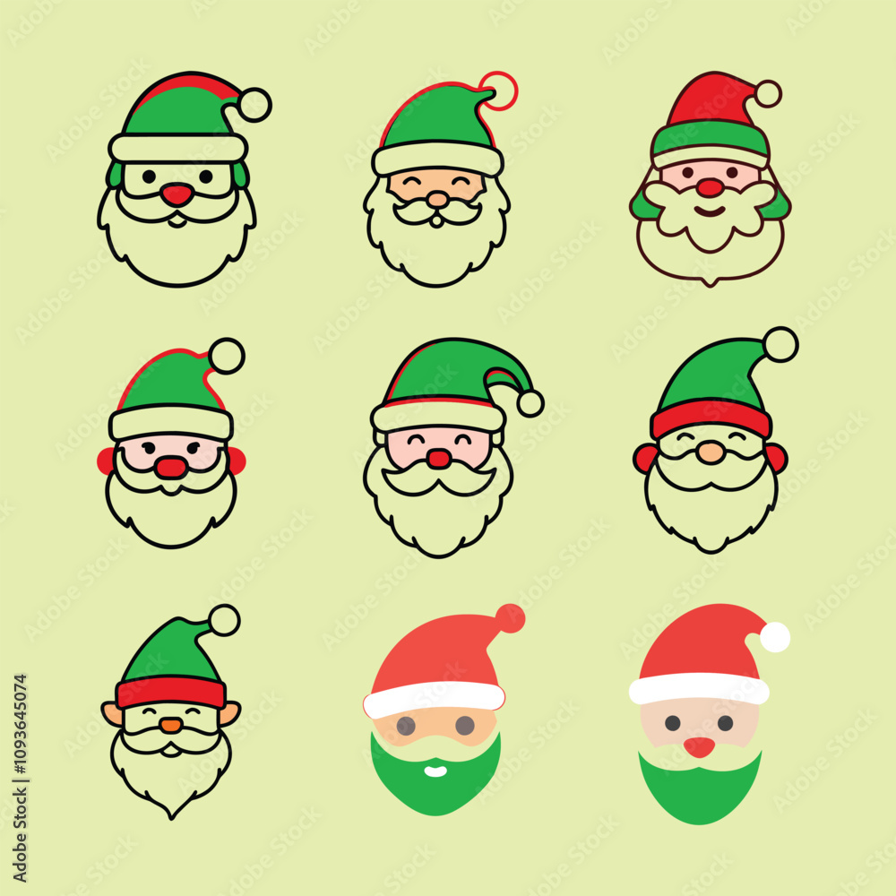 Set of Santa Claus Head. Xmas stylish Santa Claus head icons and logos in minimalist style. Color icon. Set of Santa Claus Head. Xmas stylish Santa Claus head icons and logos in minimalist style. Color icon.