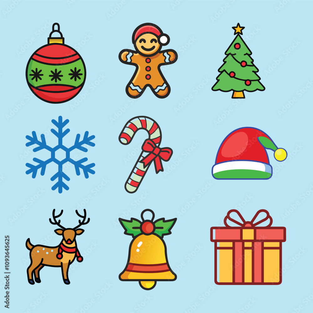 Set of Christmas minimalist ornaments elements. Xmas abstract color icons and logos in minimalist style. Christmas tree, snowman, gifts, bell, candy and others for holiday decoration. Set of Christmas minimalist ornaments elements. Xmas abstract color icons and logos in minimalist style. Christmas tree, snowman, gifts, bell, candy and others for holiday decoration.