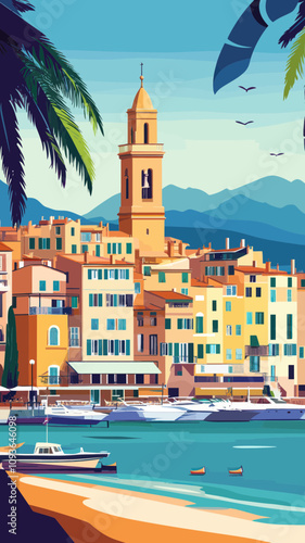 Menton France Retro Travel Poster, French Riviera Vintage Summer Vacation Art