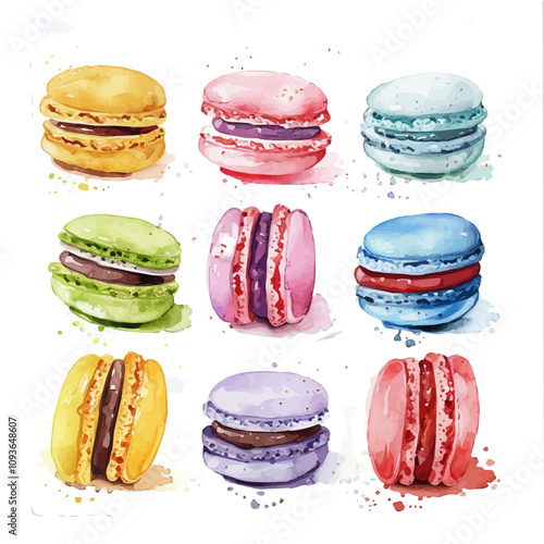 A watercolor vector of Macaron, isolated on a white background. Macaron vector.