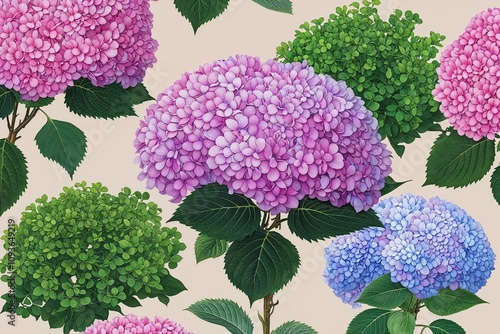 Stunning Hydrangea Shrubs in Full Bloom on a Solid Background