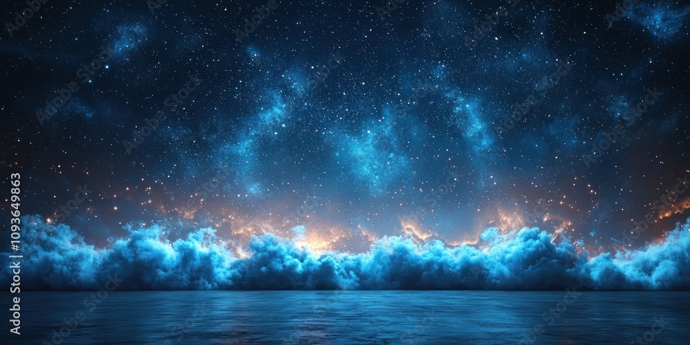 A Starry Night Sky Over a Calm Ocean with Clouds A Starry Night Sky Over a Calm Ocean with Clouds