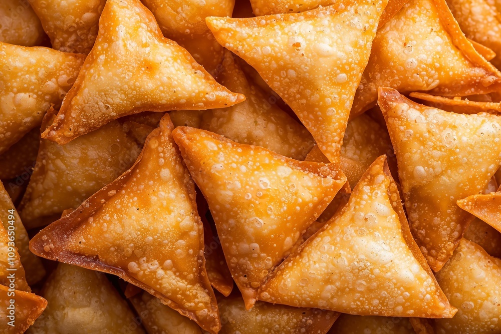 Close-Up of a Pile of Crispy Wonton Chips, Showcasing Rich Golden Hues and Flaky Texture. Suitable for Snack Branding, Culinary Blogs, or Food Photography Close-Up of a Pile of Crispy Wonton Chips, Showcasing Rich Golden Hues and Flaky Texture. Suitable for Snack Branding, Culinary Blogs, or Food Photography