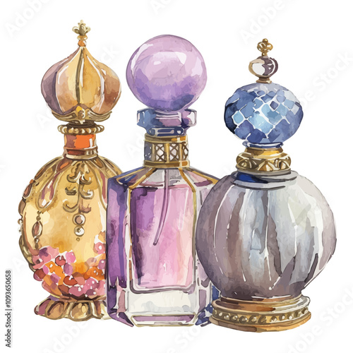 A watercolor painting of Perfumery, isolated on a white background. Perfumery vector.