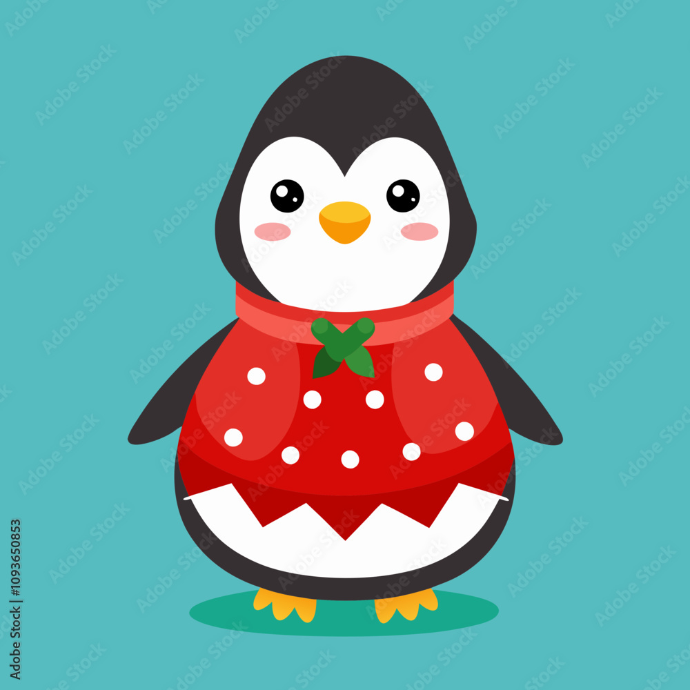 A cheerful penguin dressed in a festive Christmas outfit, featuring a red Santa hat and a cozy green scarf, standing in a snowy winter wonderland with twinkling lights and holiday decorations A cheerful penguin dressed in a festive Christmas outfit, featuring a red Santa hat and a cozy green scarf, standing in a snowy winter wonderland with twinkling lights and holiday decorations