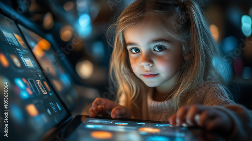 A scene of children safely browsing on tablets, with security icons glowing on their screens